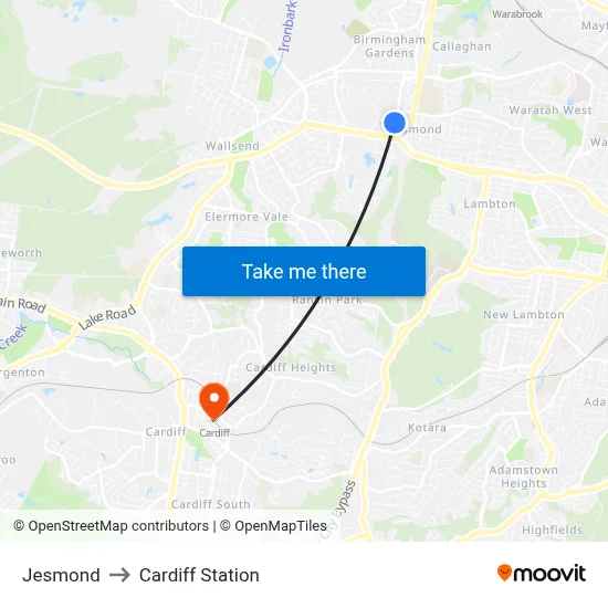 Jesmond to Cardiff Station map