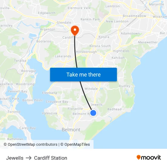 Jewells to Cardiff Station map