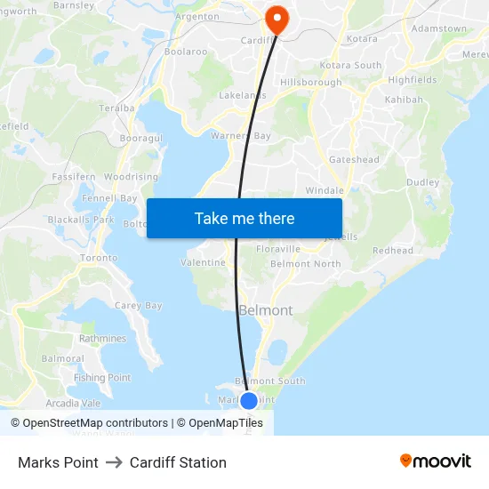 Marks Point to Cardiff Station map