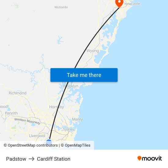 Padstow to Cardiff Station map