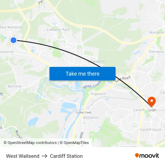 West Wallsend to Cardiff Station map