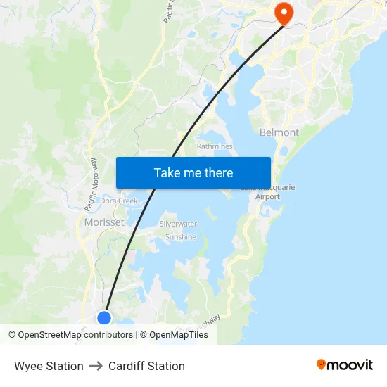 Wyee Station to Cardiff Station map