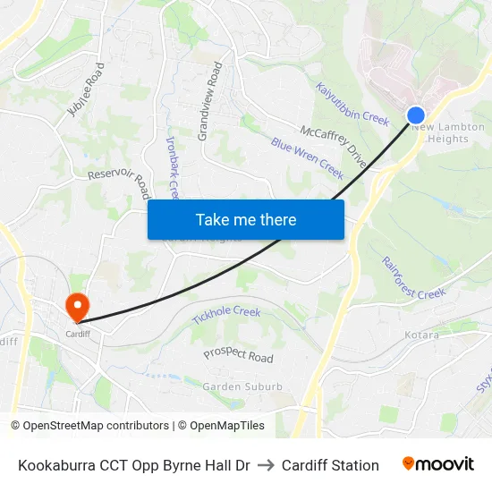 Kookaburra CCT Opp Byrne Hall Dr to Cardiff Station map