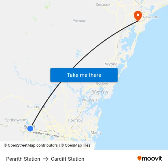 Penrith Station to Cardiff Station map