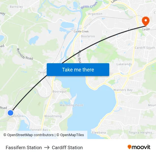 Fassifern Station to Cardiff Station map