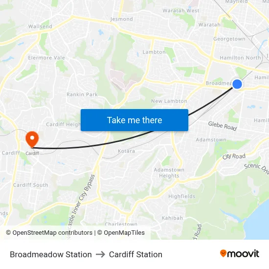 Broadmeadow Station to Cardiff Station map