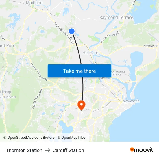 Thornton Station to Cardiff Station map