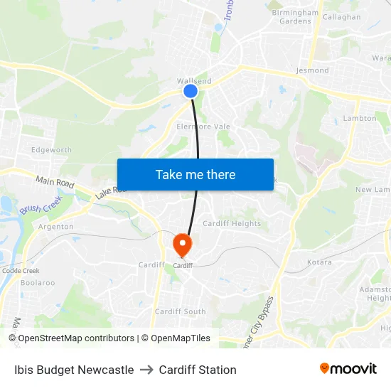 Ibis Budget Newcastle to Cardiff Station map