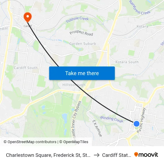 Charlestown Square, Frederick St, Stand D to Cardiff Station map