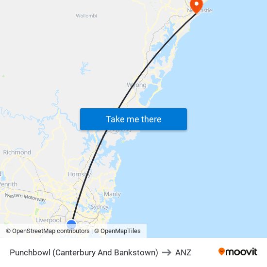 Punchbowl (Canterbury And Bankstown) to ANZ map