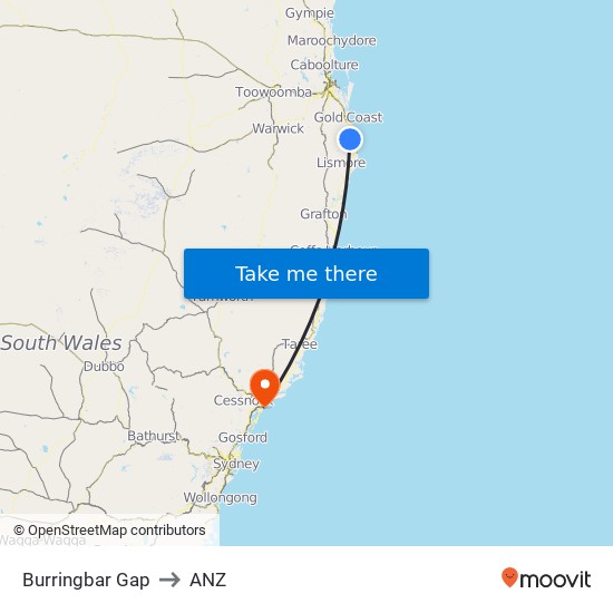 Burringbar Gap to ANZ map