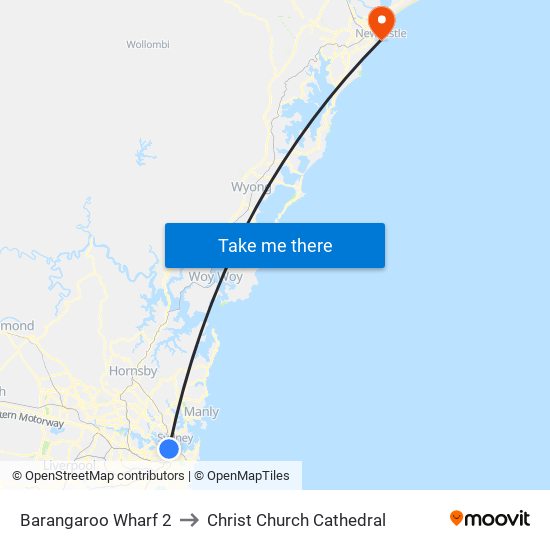 Barangaroo Wharf 2 to Christ Church Cathedral map