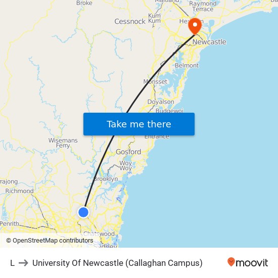 L to University Of Newcastle (Callaghan Campus) map