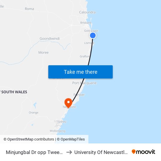 Minjungbal Dr opp Tweed City Shopping Centre to University Of Newcastle (Callaghan Campus) map
