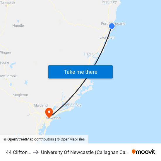 44 Clifton Dr to University Of Newcastle (Callaghan Campus) map