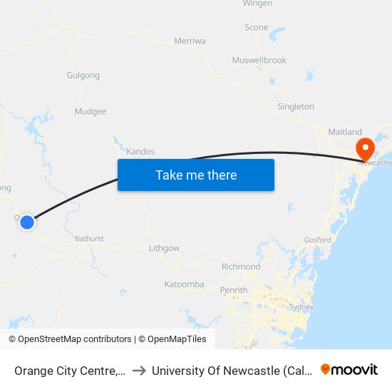 Orange City Centre, Summer St to University Of Newcastle (Callaghan Campus) map