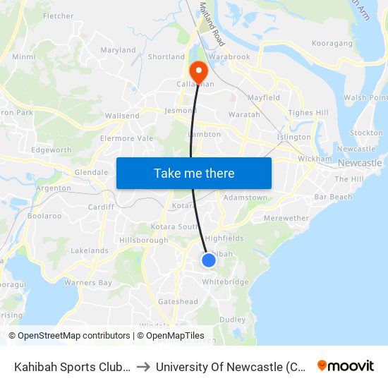Kahibah Sports Club, Kenibea Ave to University Of Newcastle (Callaghan Campus) map