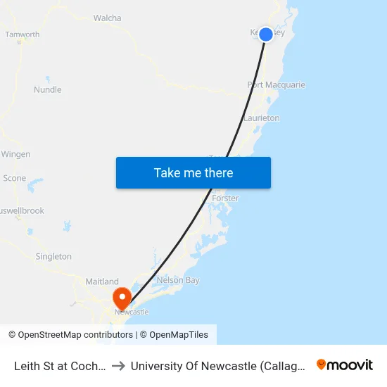 Leith St at Cochrane St to University Of Newcastle (Callaghan Campus) map