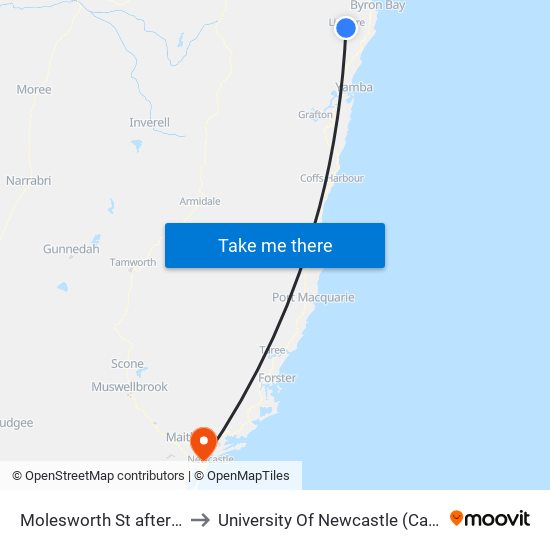 Molesworth St after Magellan St to University Of Newcastle (Callaghan Campus) map