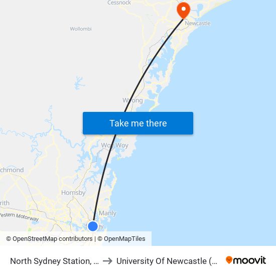 North Sydney Station, Blue St, Stand C to University Of Newcastle (Callaghan Campus) map