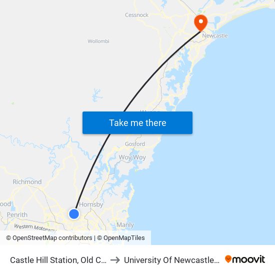 Castle Hill Station, Old Castle Hill Rd, Stand E to University Of Newcastle (Callaghan Campus) map