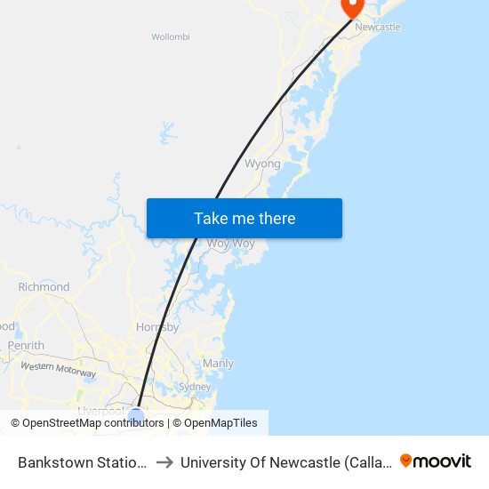 Bankstown Station, Stand C to University Of Newcastle (Callaghan Campus) map