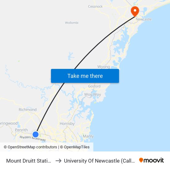 Mount Druitt Station, Stand F to University Of Newcastle (Callaghan Campus) map