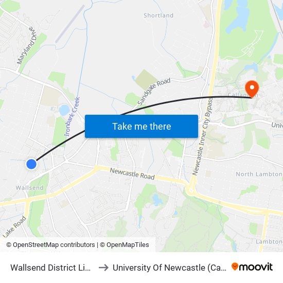 Wallsend District Library, Bunn St to University Of Newcastle (Callaghan Campus) map