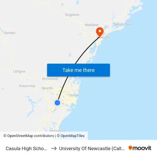 Casula High School, Myall Rd to University Of Newcastle (Callaghan Campus) map