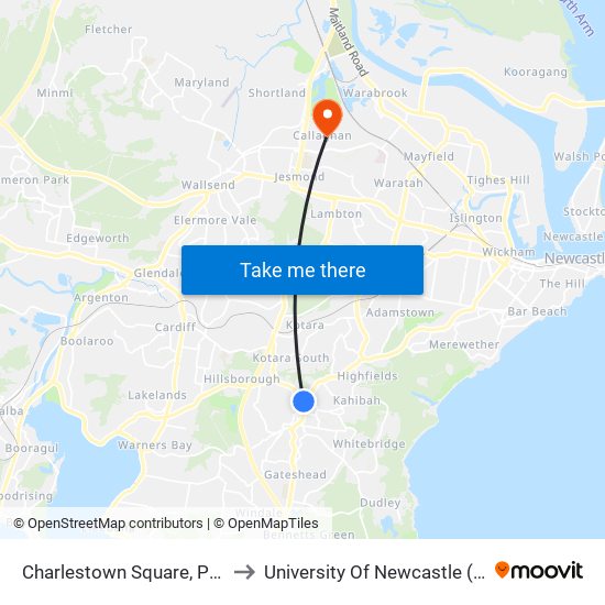 Charlestown Square, Pearson St, Stand B to University Of Newcastle (Callaghan Campus) map