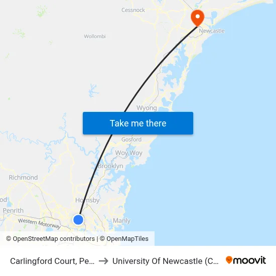 Carlingford Court, Pennant Hills Rd to University Of Newcastle (Callaghan Campus) map