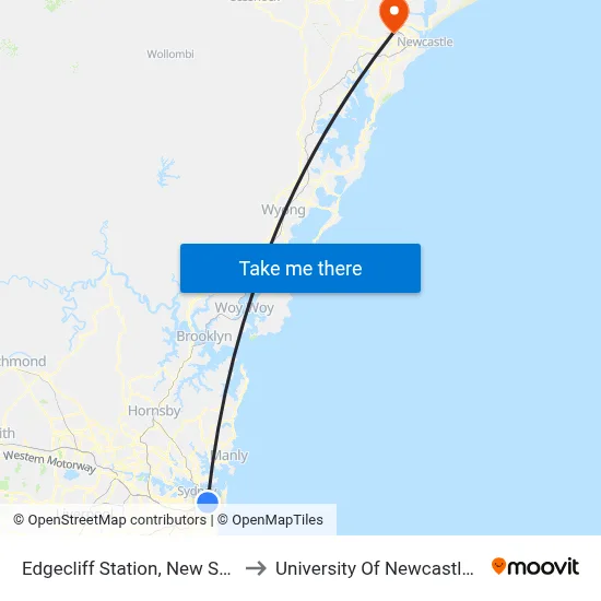 Edgecliff Station, New South Head Rd, Stand N to University Of Newcastle (Callaghan Campus) map