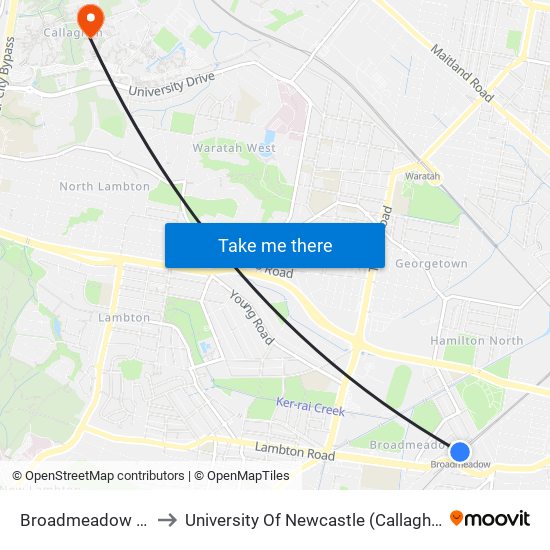 Broadmeadow Station to University Of Newcastle (Callaghan Campus) map