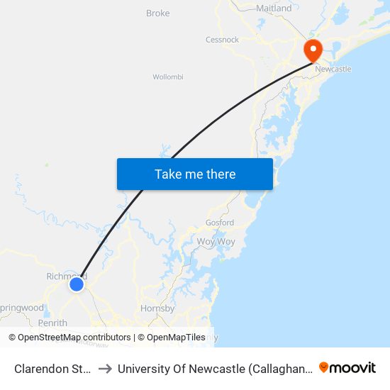 Clarendon Station to University Of Newcastle (Callaghan Campus) map