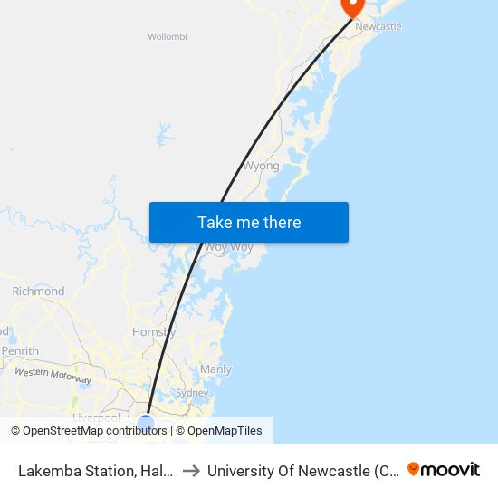 Lakemba Station, Haldon St, Stand B to University Of Newcastle (Callaghan Campus) map
