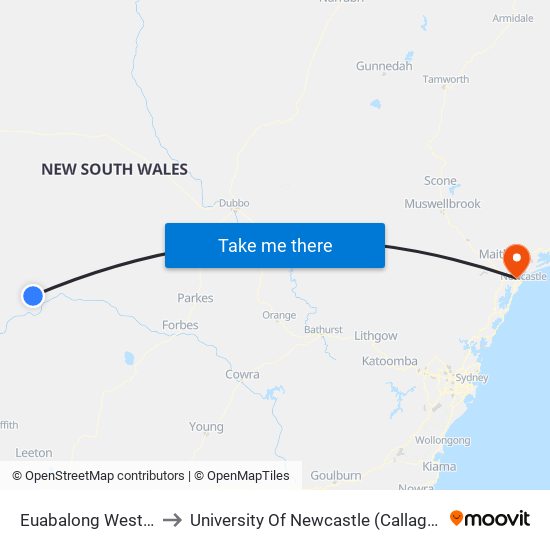 Euabalong West Station to University Of Newcastle (Callaghan Campus) map