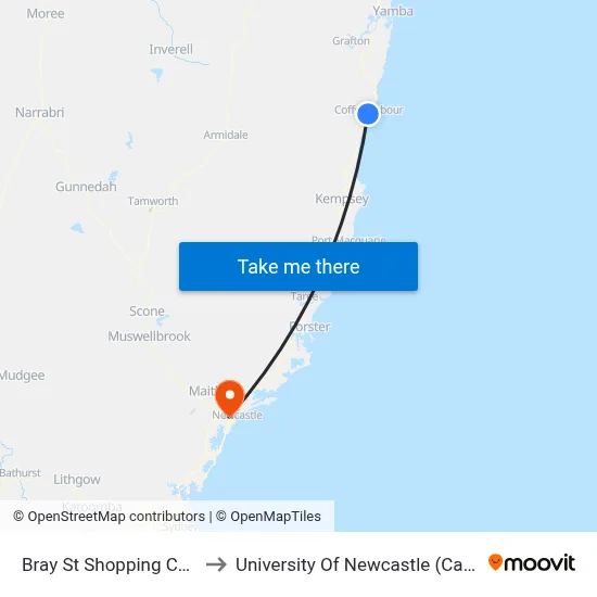 Bray St Shopping Centre, Bray St to University Of Newcastle (Callaghan Campus) map