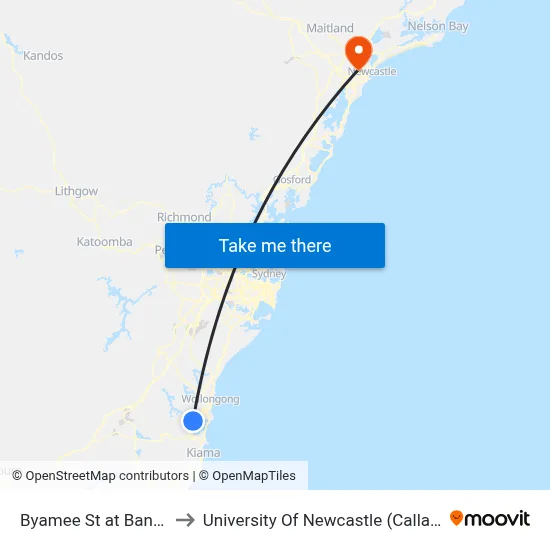 Byamee St at Bangaroo Ave to University Of Newcastle (Callaghan Campus) map
