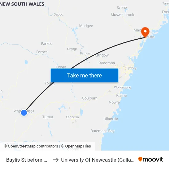 Baylis St before Morgan St to University Of Newcastle (Callaghan Campus) map