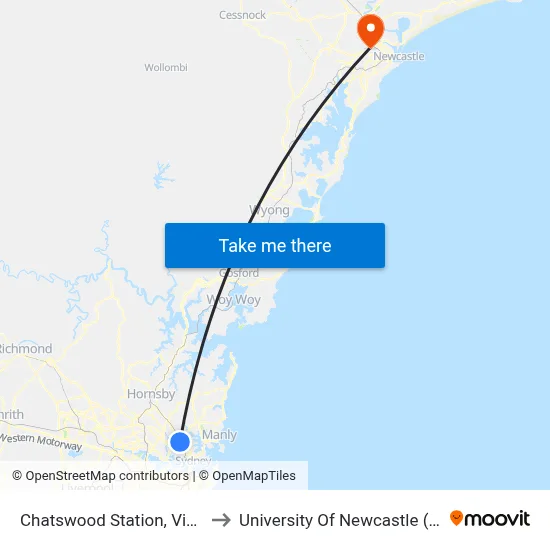 Chatswood Station, Victoria Ave, Stand E to University Of Newcastle (Callaghan Campus) map
