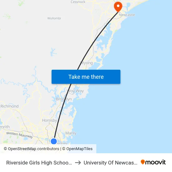 Riverside Girls High School, Huntleys Point Rd, Stand A to University Of Newcastle (Callaghan Campus) map