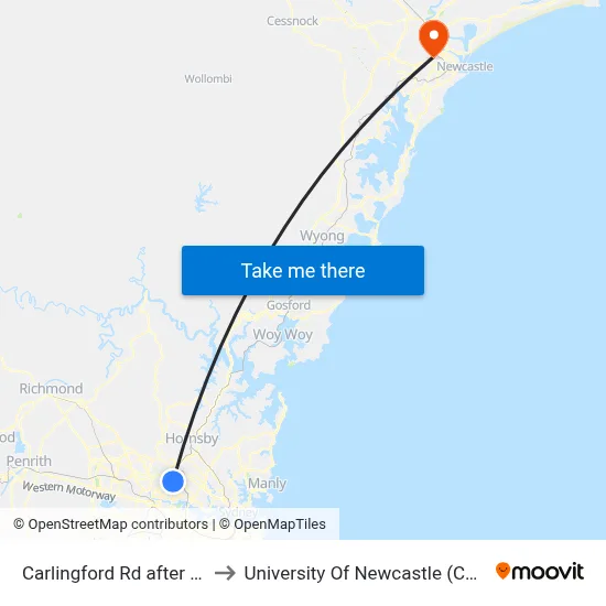 Carlingford Rd after Rembrandt St to University Of Newcastle (Callaghan Campus) map