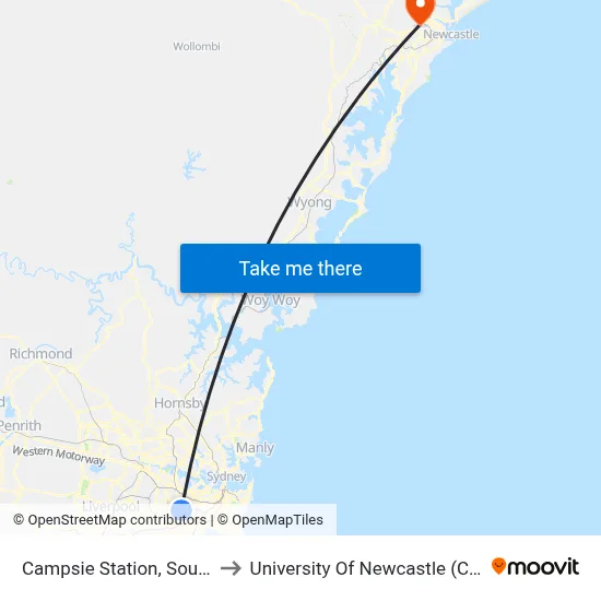 Campsie Station, South Pde, Stand E to University Of Newcastle (Callaghan Campus) map
