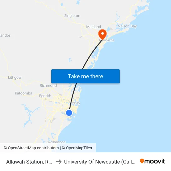 Allawah Station, Railway Pde to University Of Newcastle (Callaghan Campus) map