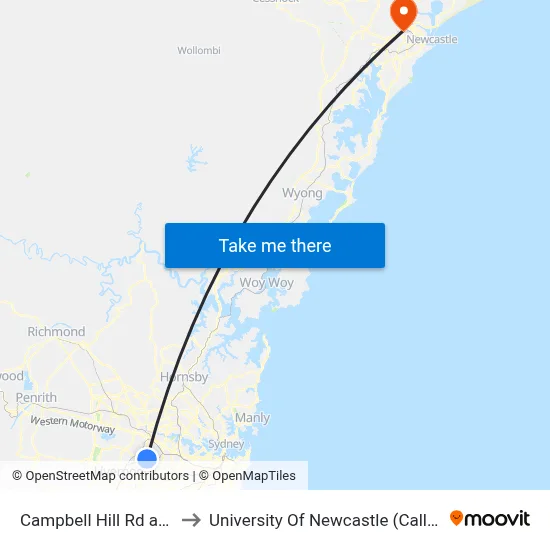Campbell Hill Rd at Arlewis St to University Of Newcastle (Callaghan Campus) map
