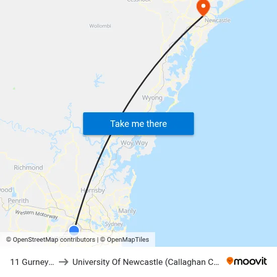 11 Gurney Rd to University Of Newcastle (Callaghan Campus) map