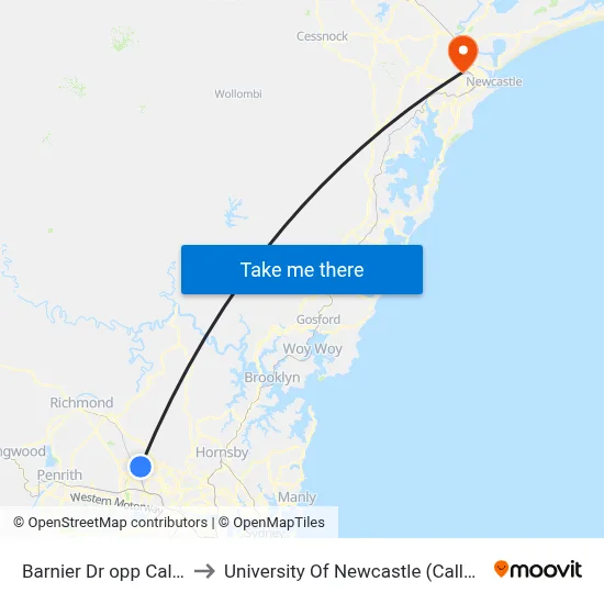 Barnier Dr opp Calandra Ave to University Of Newcastle (Callaghan Campus) map