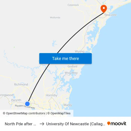North Pde after Mount St to University Of Newcastle (Callaghan Campus) map
