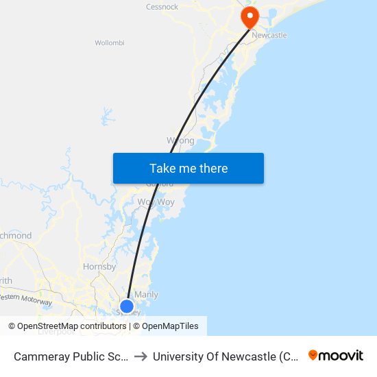 Cammeray Public School, Miller St to University Of Newcastle (Callaghan Campus) map