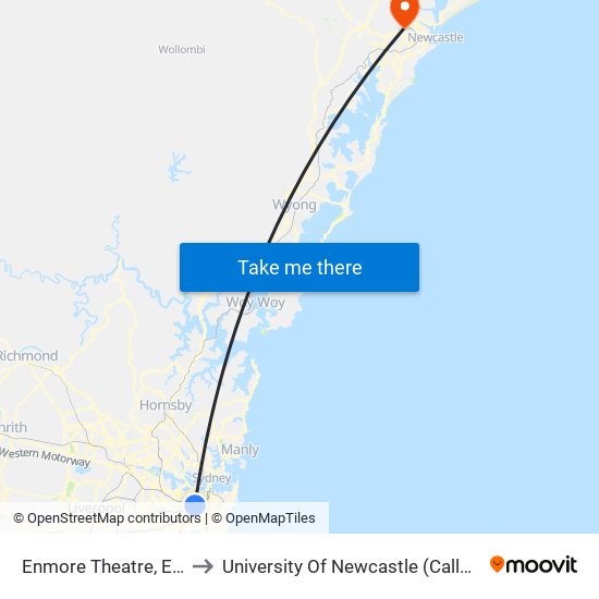 Enmore Theatre, Enmore Rd to University Of Newcastle (Callaghan Campus) map